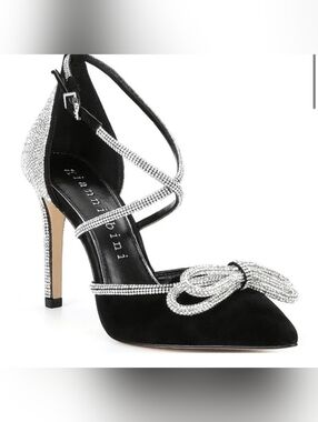 Gianni Bini Ezlynn Black Rhinestone Bow Pointed Toe Pumps Heels Shoes Size9